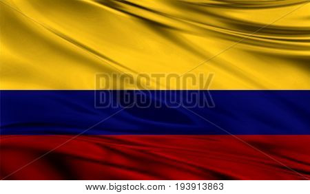 Realistic flag of Colombia on the wavy surface of fabric. This flag can be used in design