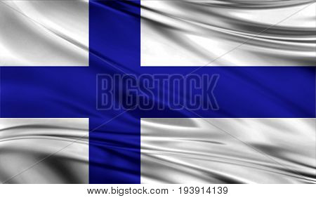 Realistic flag of Flag of Finland on the wavy surface of fabric. This flag can be used in design