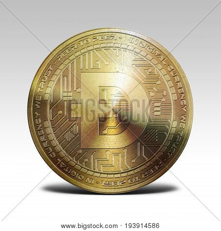 golden dogecoin coin isolated on white background 3d rendering illustration