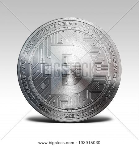 silver dogecoin coin isolated on white background 3d rendering illustration