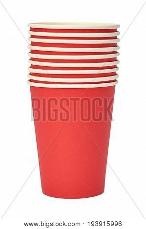 Red paper disposable cup. Isolated on a white background