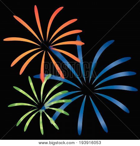 Colorful Fireworks bursing on black background Vector illustration