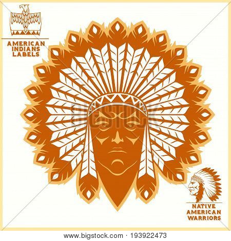 american native chief head - vector illustration on light background.