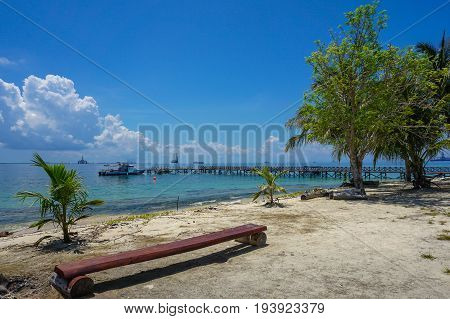 Tropical beach background and wonderful nature landscape with sandy beach with beautiful coral in Rusukan Besar island,Labuan,Malaysia