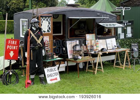 Beaulieu, Hampshire, Uk - May 29 2017: Display Of Ww2 Air Raid Patrol (arp) Memorabilia, Including G