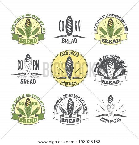 Set of logos. Logos with the image of corn bread and corn cobs. Vector illustration on bread baking bread corn restaurants and menus and baking.