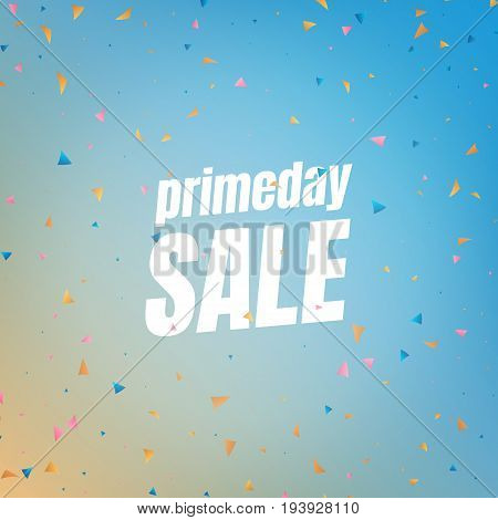 Prime day sale. Banner with flying confetti pieces and typography. Sale background