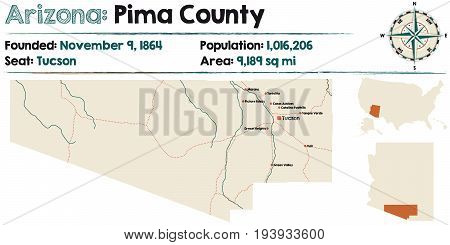 Large and detailed map of Pima county in Arizona