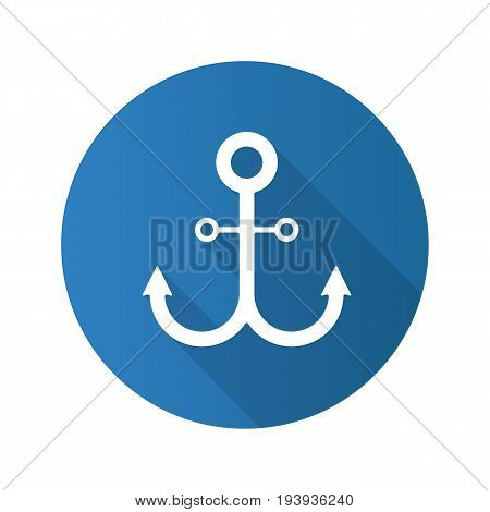 Anchor flat design long shadow glyph icon. Vector silhouette illustration