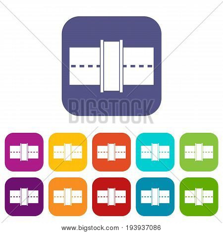 Road icons set vector illustration in flat style In colors red, blue, green and other