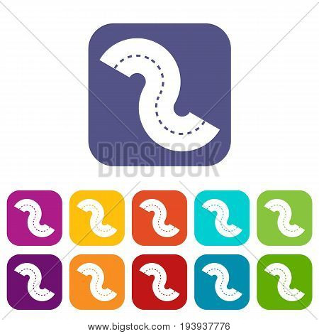 Zigzag road icons set vector illustration in flat style In colors red, blue, green and other