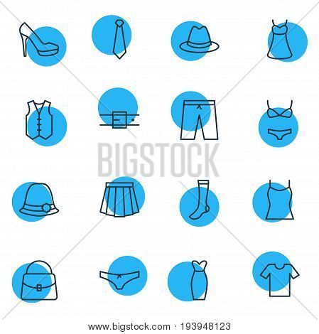 Vector Illustration Of 16 Garment Icons. Editable Pack Of Casual, Sandal, Sarafan Elements.
