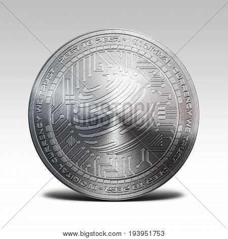 silver factom coin isolated on white background 3d rendering illustration