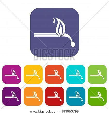 Burning match icons set vector illustration in flat style In colors red, blue, green and other