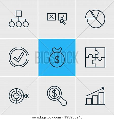 Vector Illustration Of 9 Management Icons. Editable Pack Of Riddle, Solution, Recision And Other Elements.