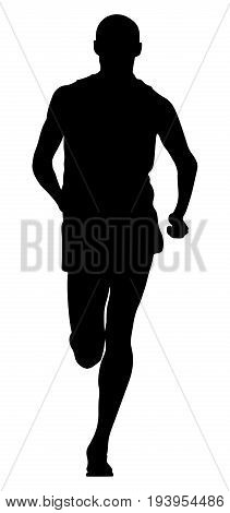 young male runner running front view black silhouette