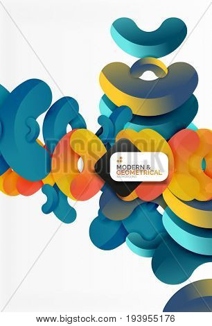 Abstract color geometric round shapes on white - elements with shadow, colorful composition