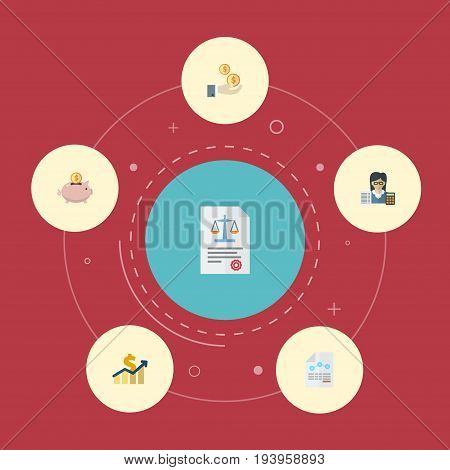 Flat Icons Moneybox, Profit, Paper And Other Vector Elements. Set Of Recording Flat Icons Symbols Also Includes Balance, Paper, Profit Objects.