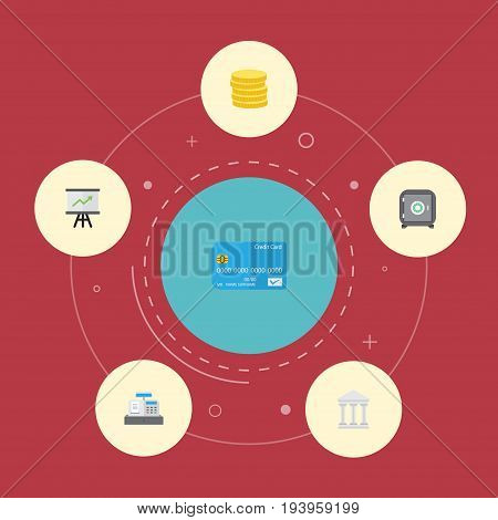 Flat Icons Strongbox, Bank, Till And Other Vector Elements. Set Of Banking Flat Icons Symbols Also Includes Cash, Bank, Register Objects.