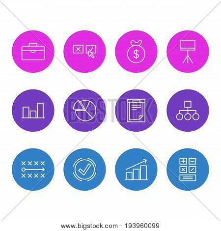 Vector Illustration Of 12 Business Icons. Editable Pack Of Portfolio, Recision, Chart And Other Elements.