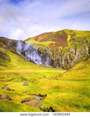 Hot River in Reykjadalur Valley in South Iceland