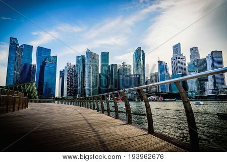 Singapore city skyline of business district downtown in daytime. Vintage tone