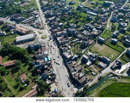 POKHARA, NEPAL. Flight on a hang glider (deltaplan). Shooting Pokhara 
 from the height of bird flight.