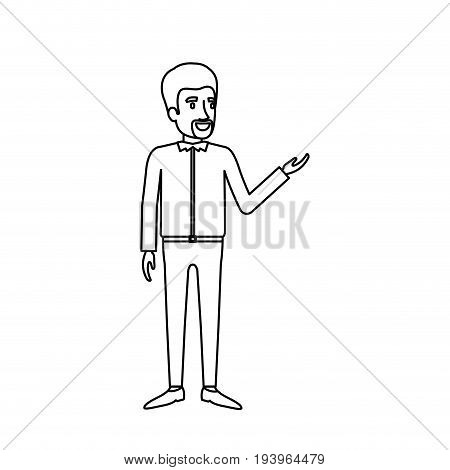 monochrome silhouette of man standing in casual clothes with van dyke beard vector illustration