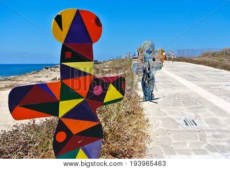 PAPHOS - JUNE 28, 2017: Waterside Artwork in Paphos made by students from high schools across the island.