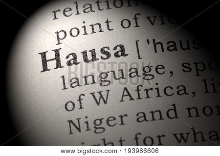 Fake Dictionary Dictionary definition of the word Hausa. including key descriptive words.