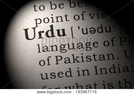 Fake Dictionary Dictionary definition of the word Urdu. including key descriptive words.