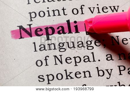 Fake Dictionary Dictionary definition of the word Nepali. including key descriptive words.