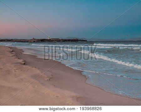 Dawn Sunrise at the Beach los Lances Tarifa Andalusia Spain Europe. Tarifa is  a famous tourist destination