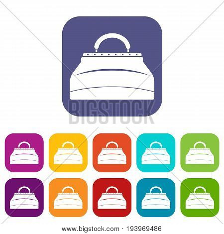 Carpetbag icons set vector illustration in flat style In colors red, blue, green and other