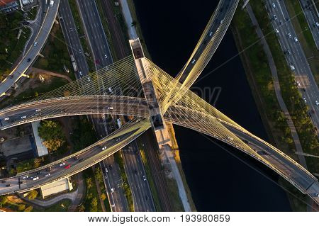 Top View of Estaiada Bridge in Sao Paulo, Brazil