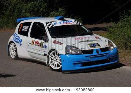 La Spezia Italia - July 2 2017 -Rally Gulf of Poets: The Renault Clio Super 1600 of the Audirac-Lazzarini crew during the first special race race test.