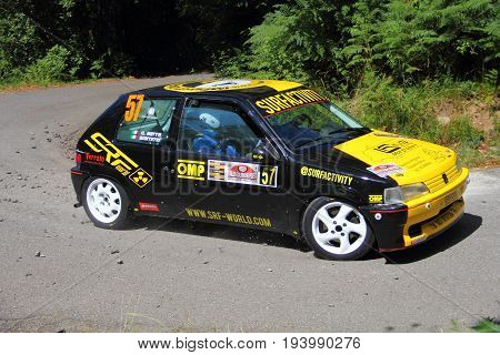 La Spezia Italia - July 02 2017 - Rally Golfo dei Poeti: the Peugeot 106 rally of the crew Mannone-Battaglioli (scuderia Grifone) during the first special rally test.