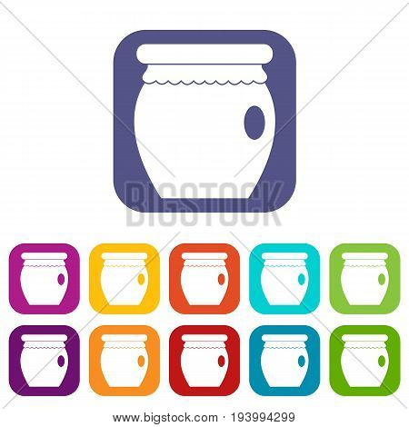 Honey bank icons set vector illustration in flat style In colors red, blue, green and other