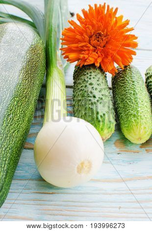 Still Life Of Cucumbers And Other Vegetables