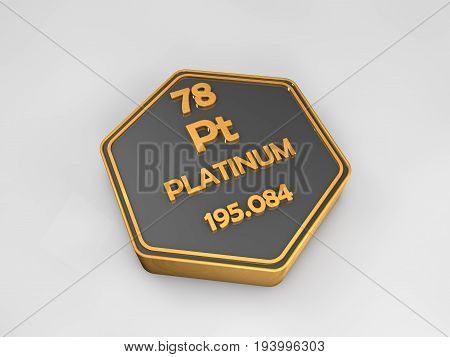 platinum - Pt - chemical element periodic table hexagonal shape 3d render