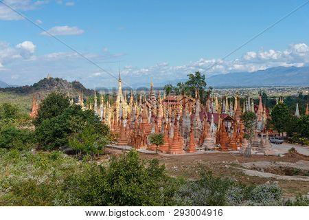 Shwe Indein Pagoda In The Indein Village At Inle Lake,shan State,myanmar