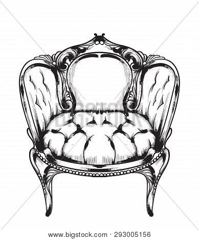 Baroque Armchair Vector. Royal Style Decotations. Victorian Ornaments Engraved. Imperial Furniture D