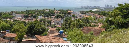 Olinda, Brazil - 27 January 2019: Old Colonial Town Of Olinda With The City Of Recife In The Backgro