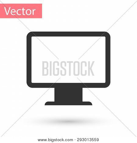 Grey Computer Monitorscreen Icon Isolated On White Background. Electronic Device. Front View. Vector