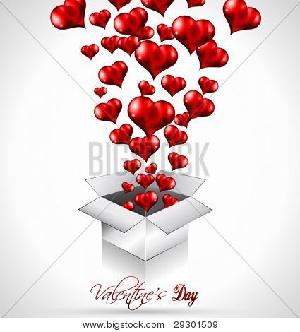 Valentýna leták s vintage třpytky pozadí a lesklé červené srdce letí vzduchem.