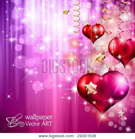 Valentýna leták s vintage třpytky pozadí a lesklé červené srdce letí vzduchem.