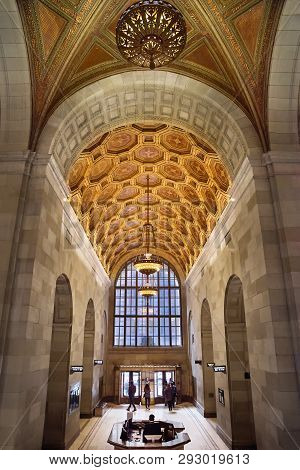 Montreal, Quebec, Canada, September 29, 2018: Interior Of The Ancient Royal Bank Tower, A Skyscraper