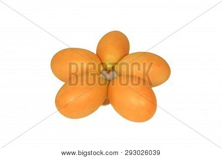 Vibrant Yellow Fresh Ripe Marian Plums Isolated On White Background