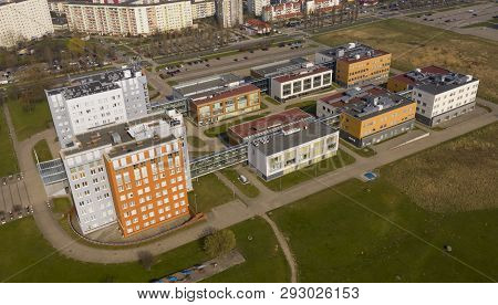 Koszalin, Poland - 30 March 2019 - Aerial View On Politechnika Koszalinska Study Building In City Ko