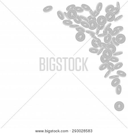 Chinese Yuan Coins Falling. Scattered Black And White Cny Small Coins. Jackpot Or Success Concept. W